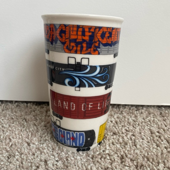 Starbucks Chicago Illinois Graffiti Railroad Train Cars Coffee Tumbler Mug Cup - Picture 2 of 6